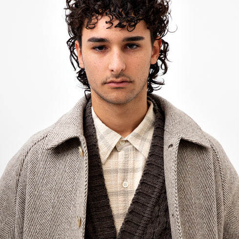 Mfpen Curator Coat Brown Herringbone Wool AW22-62 Degli Uberti