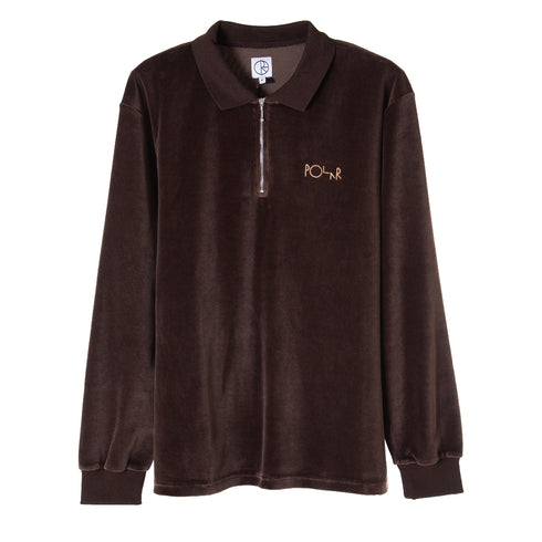 Polar Skate Co Velour Zip Polo Longsleeve Brown POL-VZPOLOLS Degli Uberti