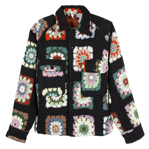 Sunflower Flora Cpo Shirt Black Floral 4082 Degli Uberti