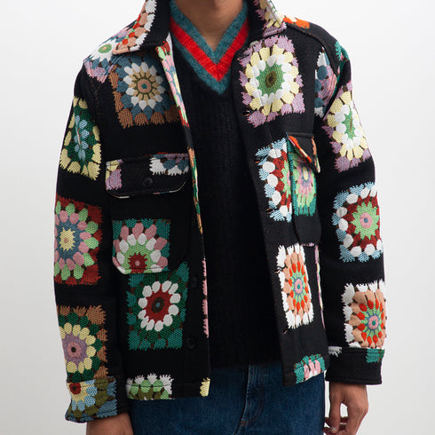 Sunflower Flora Cpo Shirt Black Floral 4082 Degli Uberti