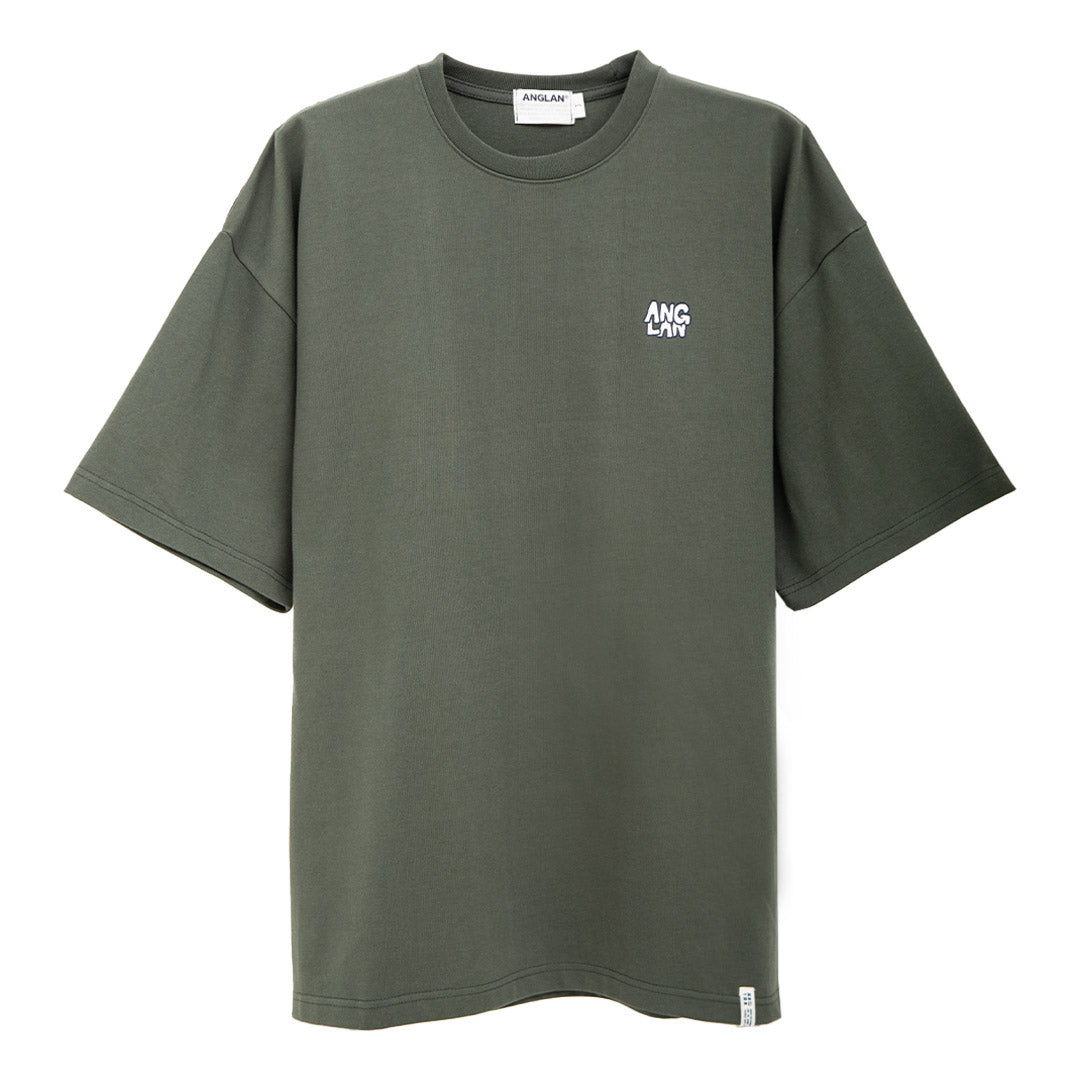 【ANGLAN】High Density Basic Half Tee Anglan Stack Logo Half Tee Khaki – Degli Uberti