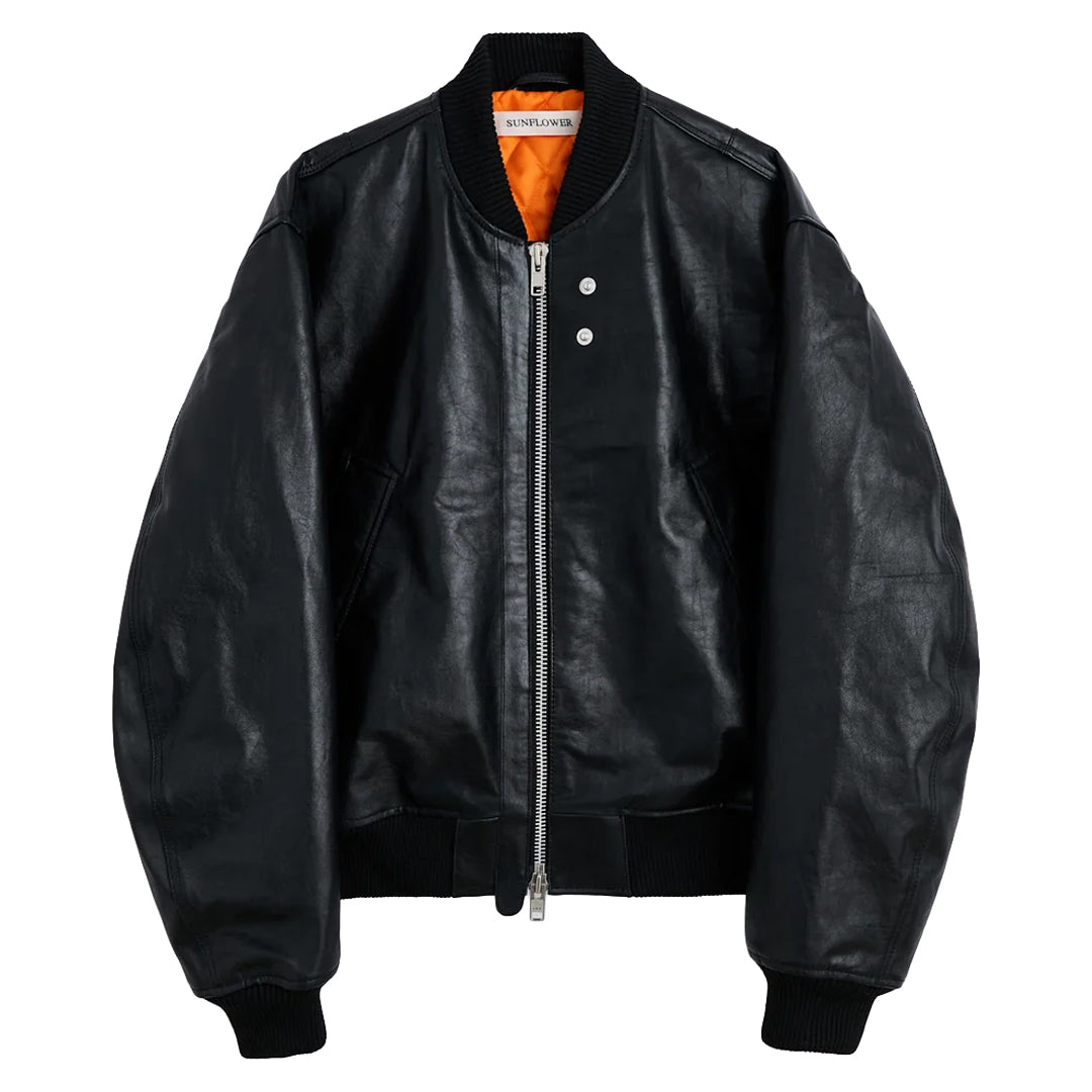 Hello Sunflower Leather Flight Jacket Black 6057 degliuberti 1