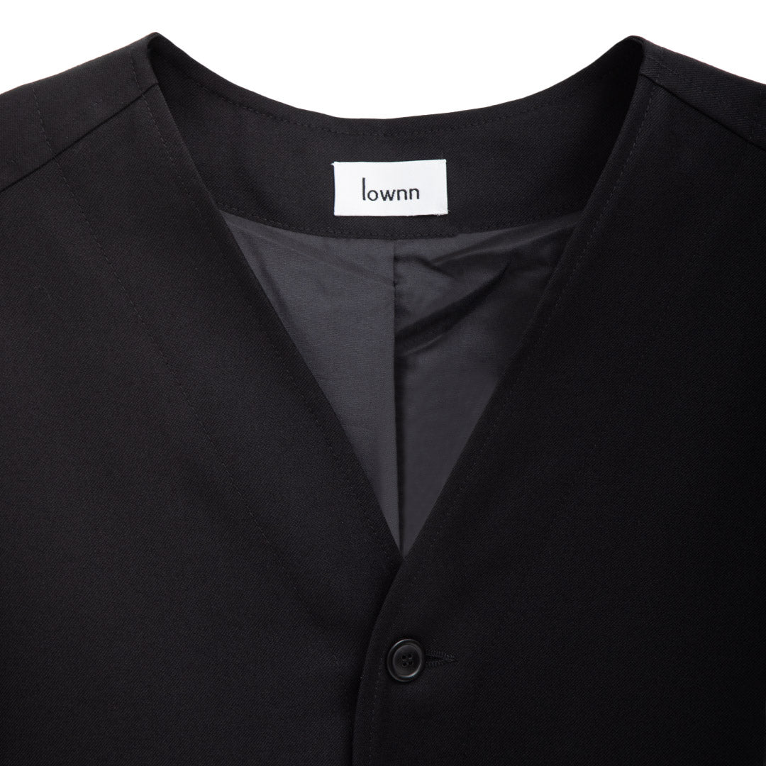 Lownn Collarless Shirt Black Wool Twill – Degli Uberti