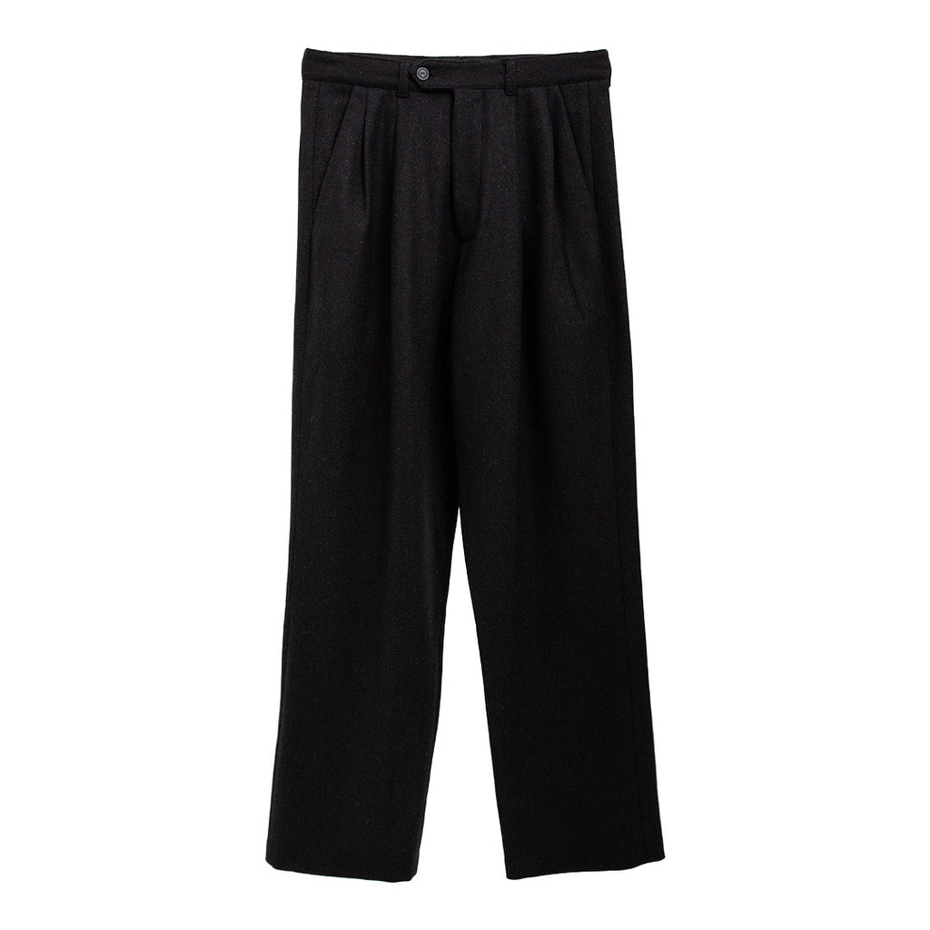 Lownn Double Pleated Pants x DEGLIUBERTI Black Harringbone Wool Degli Uberti