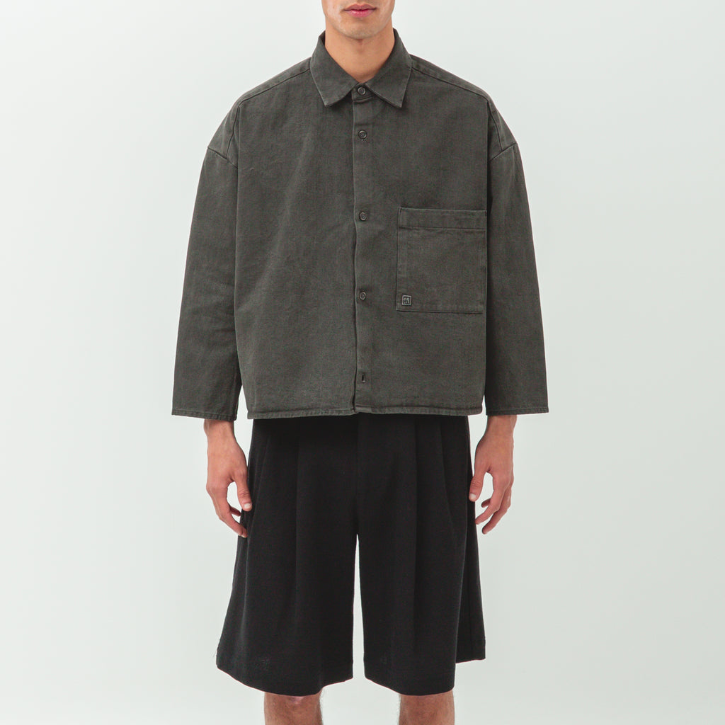 Merely Made Denim Cropped Shirt X Degliuberti Dark Grey Fit Front Degli Uberti
