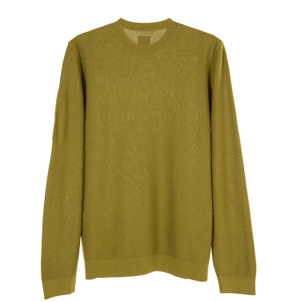 C.P. Company Cotton Crepe Ribbed Crew Neck Knit Green Moss 698 - Degli ...