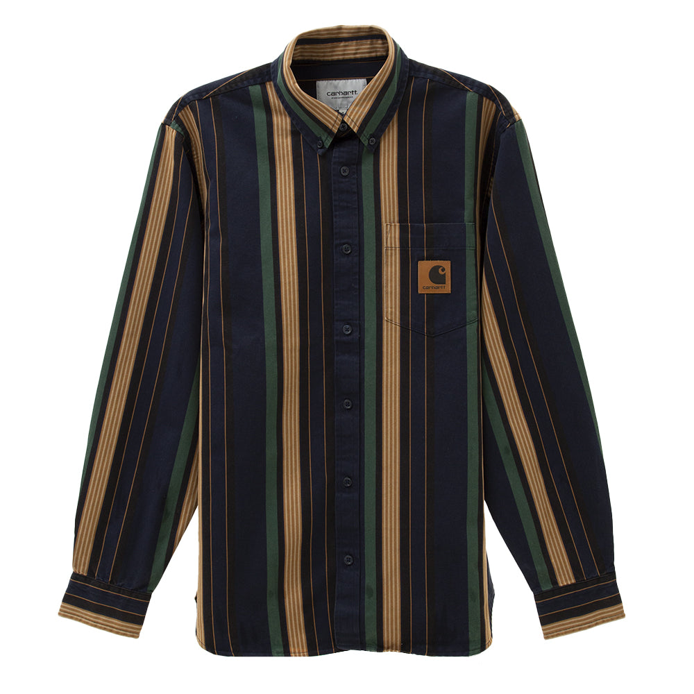 CARHARTT WIP 長袖シャツ DORADO SHIRT STRIPE Carhartt WIP L/S Dorado Stripe Shirt Dark Navy/Moon